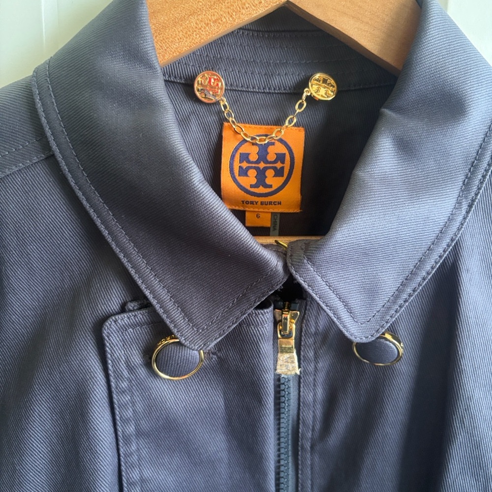 New Without Tags Tory Burch size 6 Women’s Navy Blue nautical 2-wayZip-Up Jacket - Picture 3 of 14